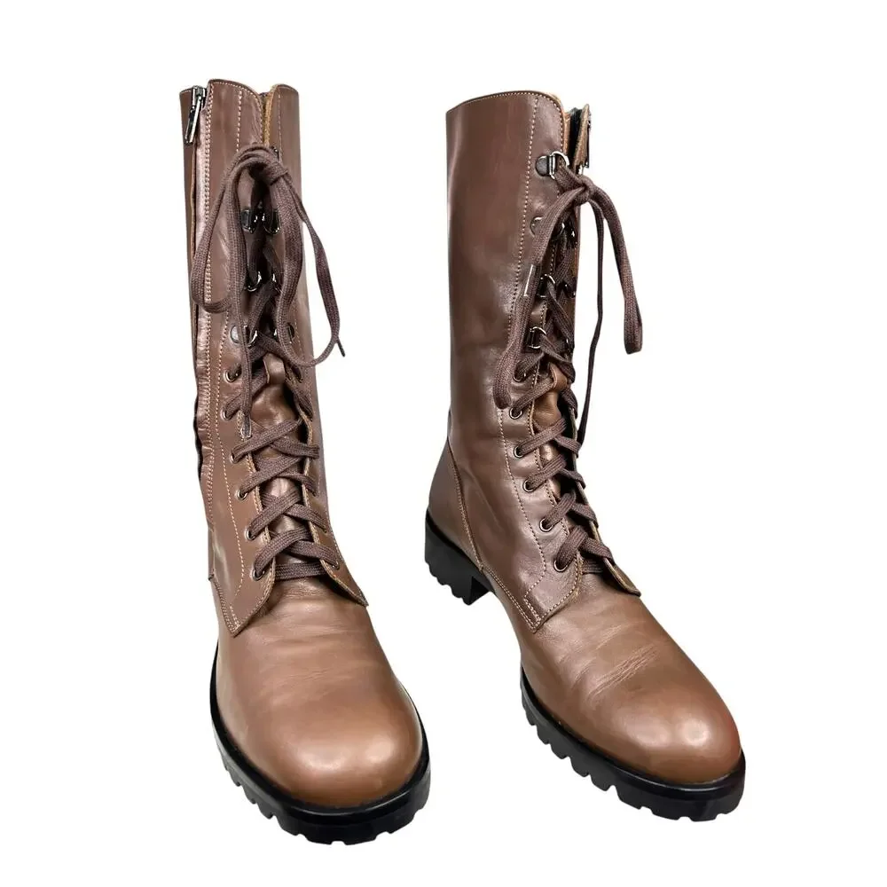 Barney’s New York Women’s Soft Brown Leather Moto Boot Size 38 US 8